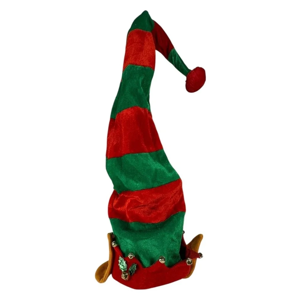 Giggling‎ Getup Elf Hat Red Green Striped Jingle Bells Adult Unisex Christmas